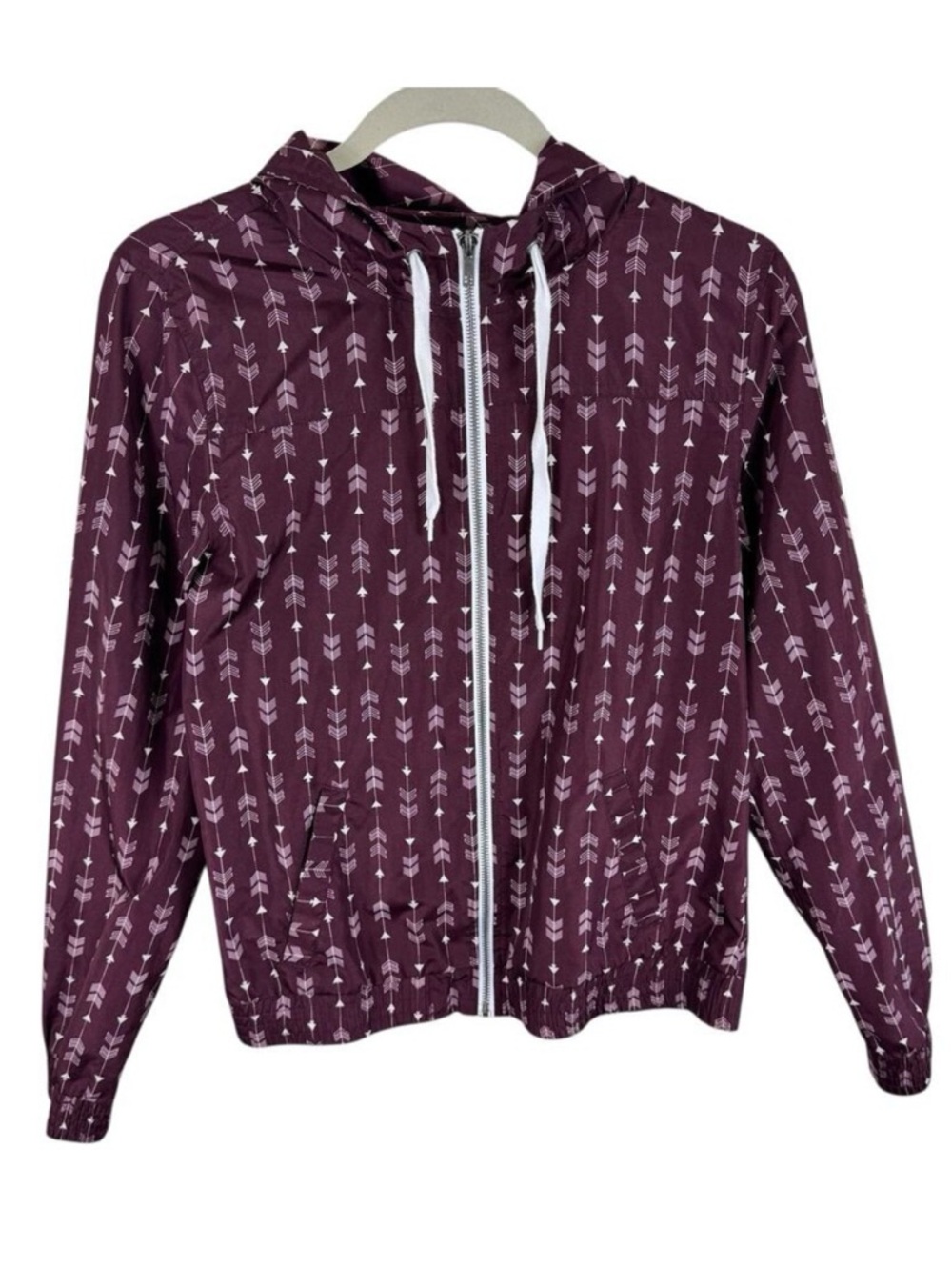 Empyre Burgundy White Arrow Design Lightweight Hooded Windbreaker Jacket Size M
